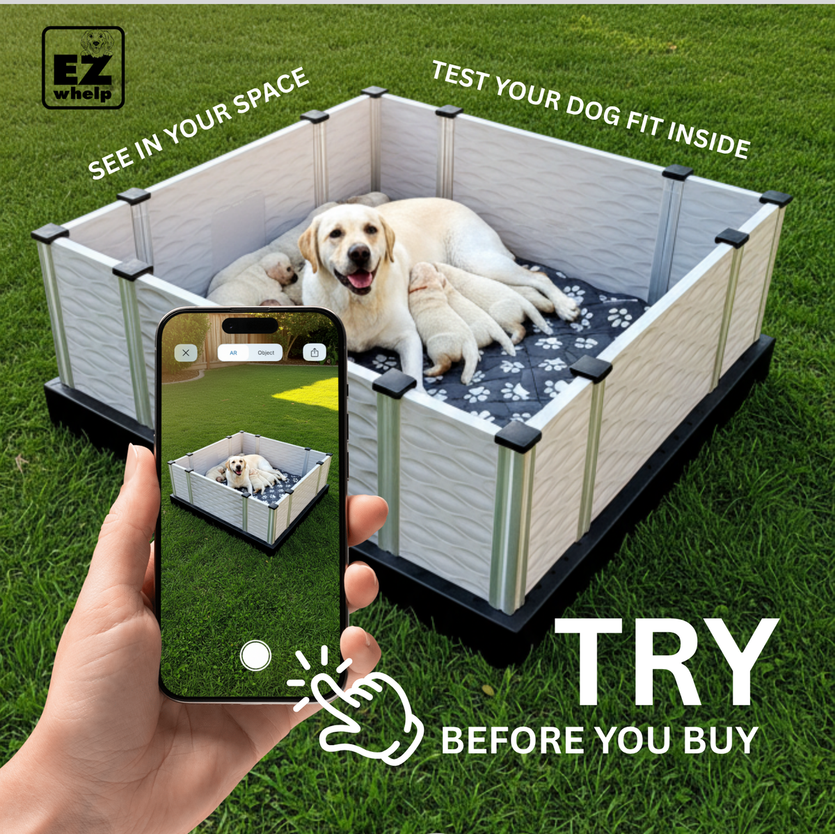Dog Whelping Box Kit | EZclassic Box with Rails & Pads – EZwhelp